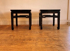 Pair of Fine Black Lacquer End Tables with Gilt Motif