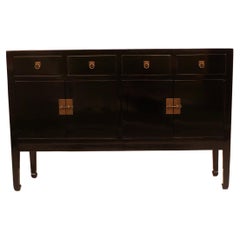 Pair of Fine Black Lacquer Sideboards or Console Tables, Two Sideboards