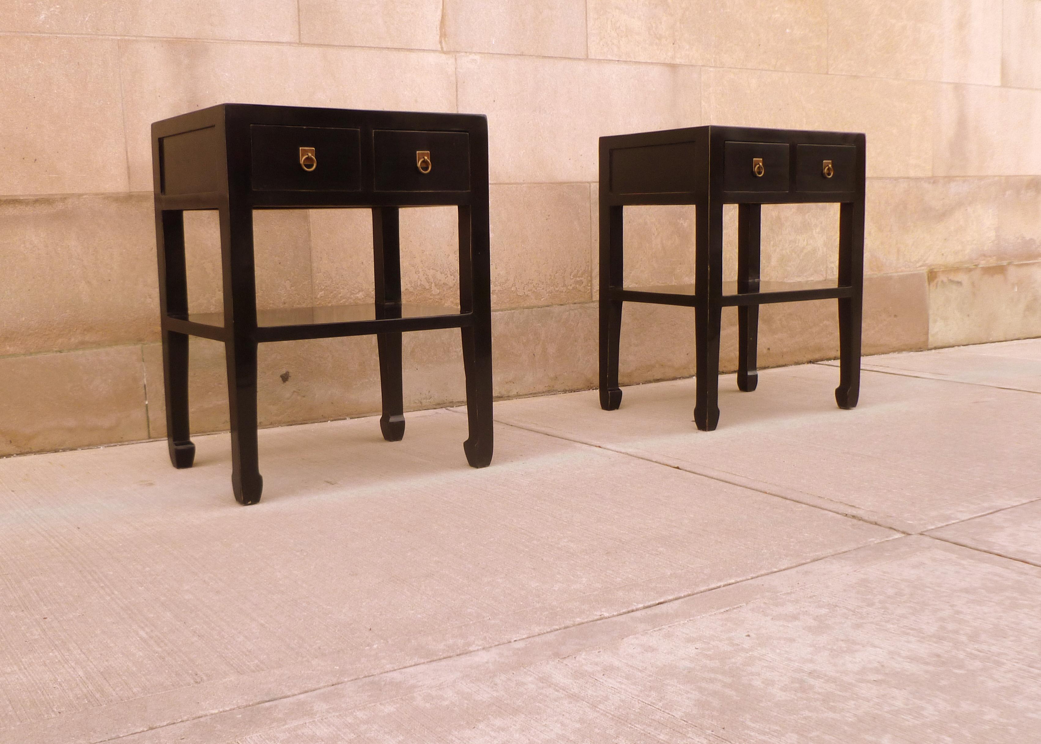 Pair of Fine Black Lacquer Tables with Drawers 3