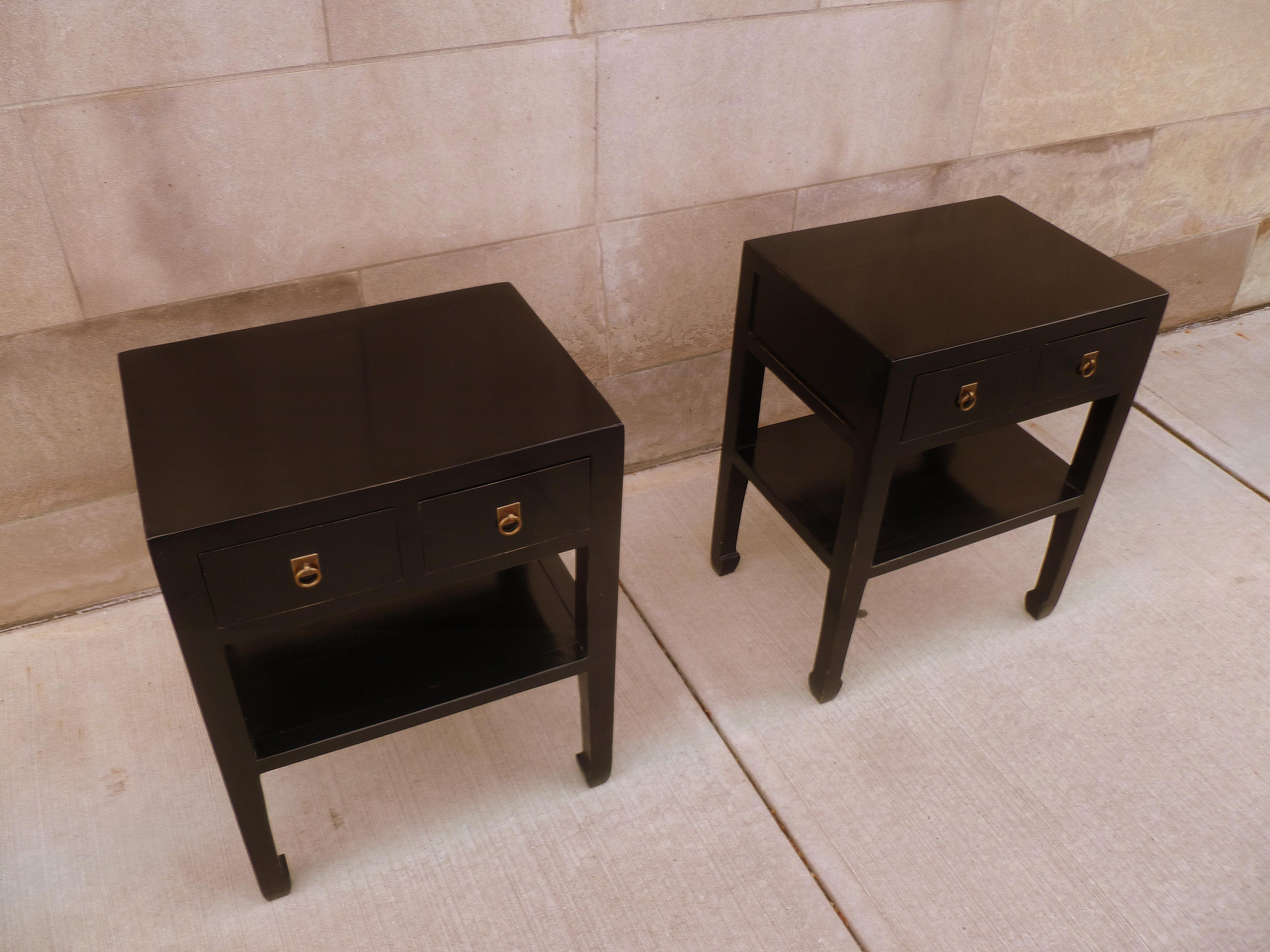Pair of Fine Black Lacquer Tables with Drawers 4