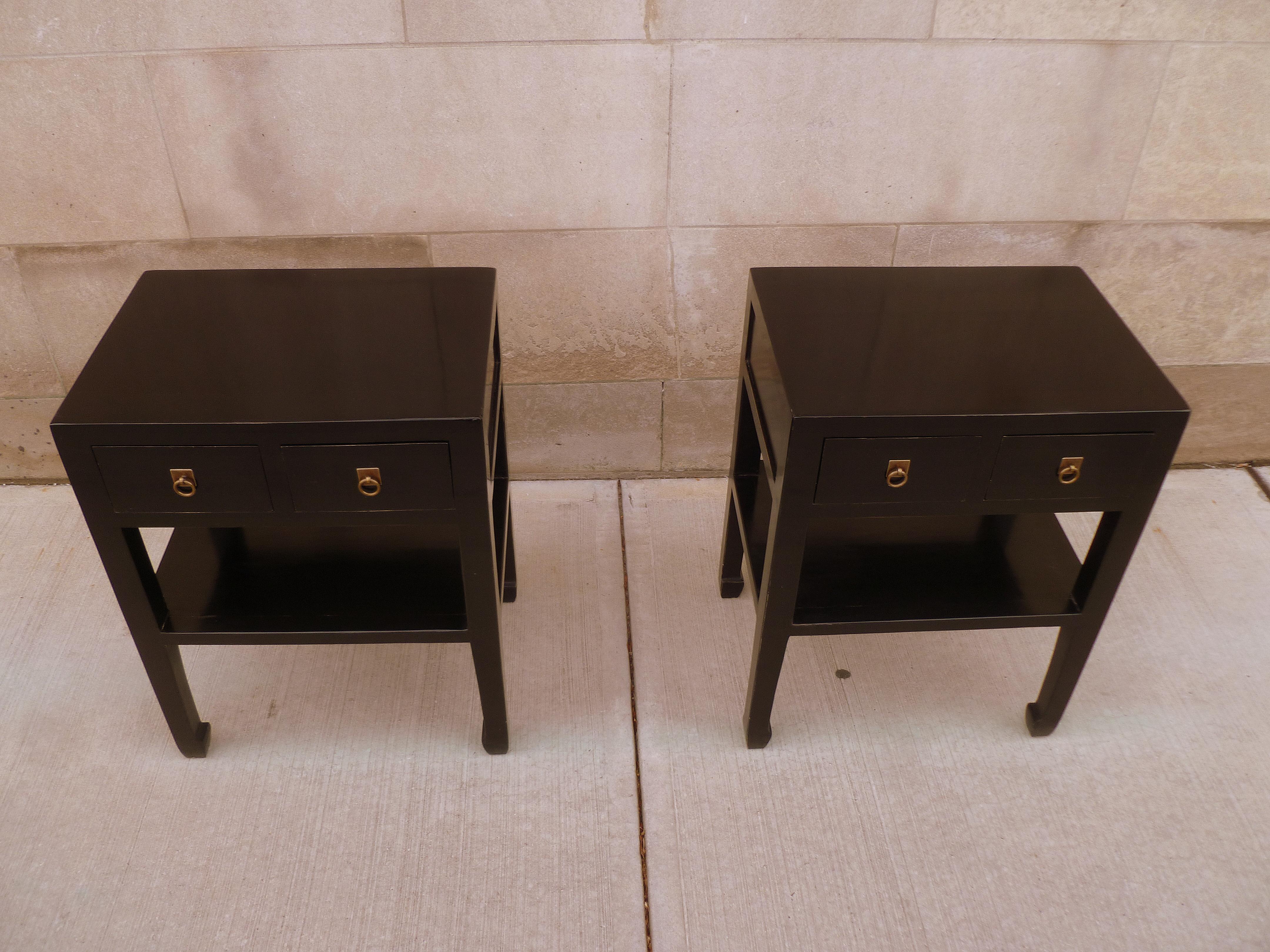 Pair of Fine Black Lacquer Tables with Drawers 5