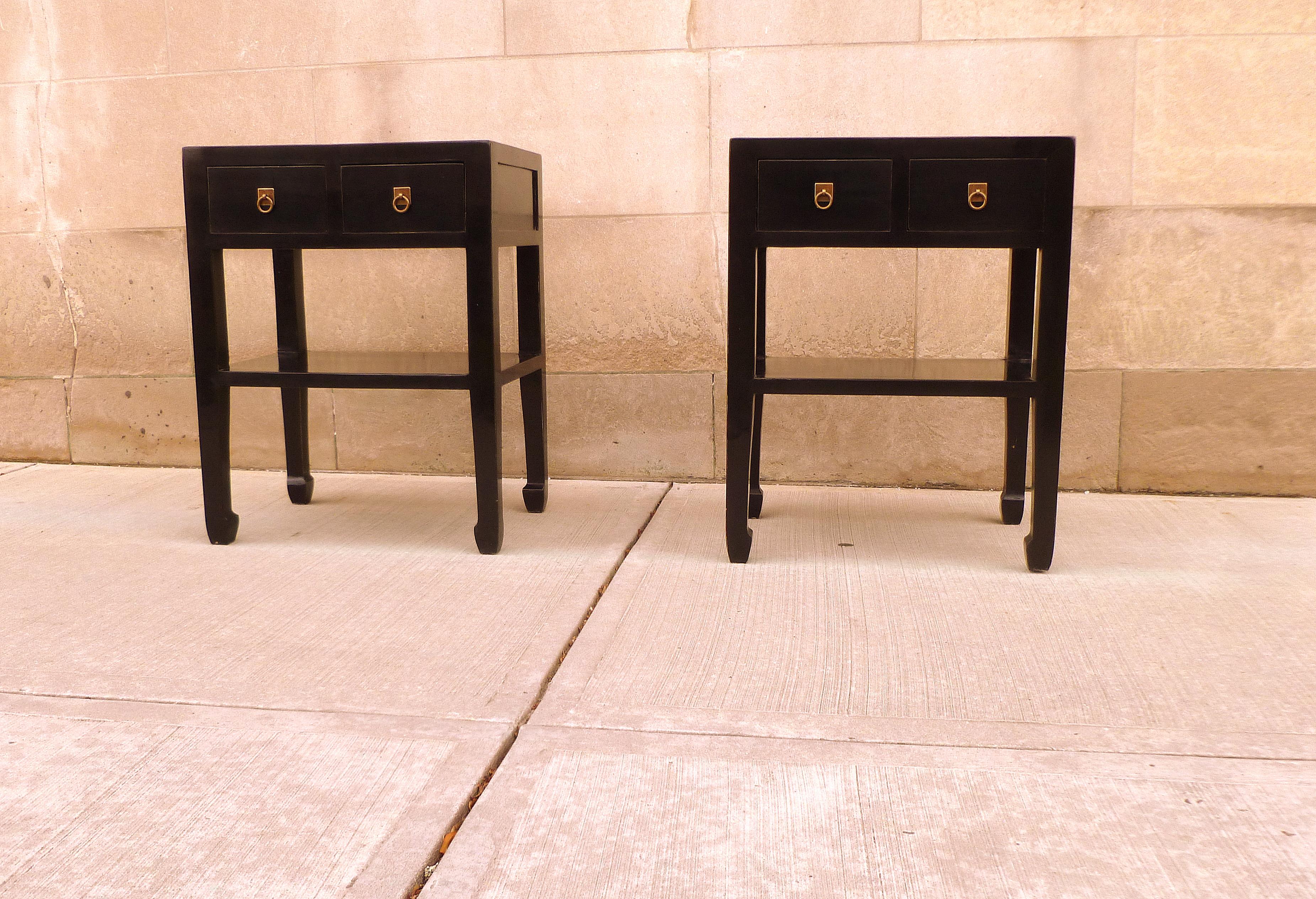 Ming Pair of Fine Black Lacquer Tables with Drawers