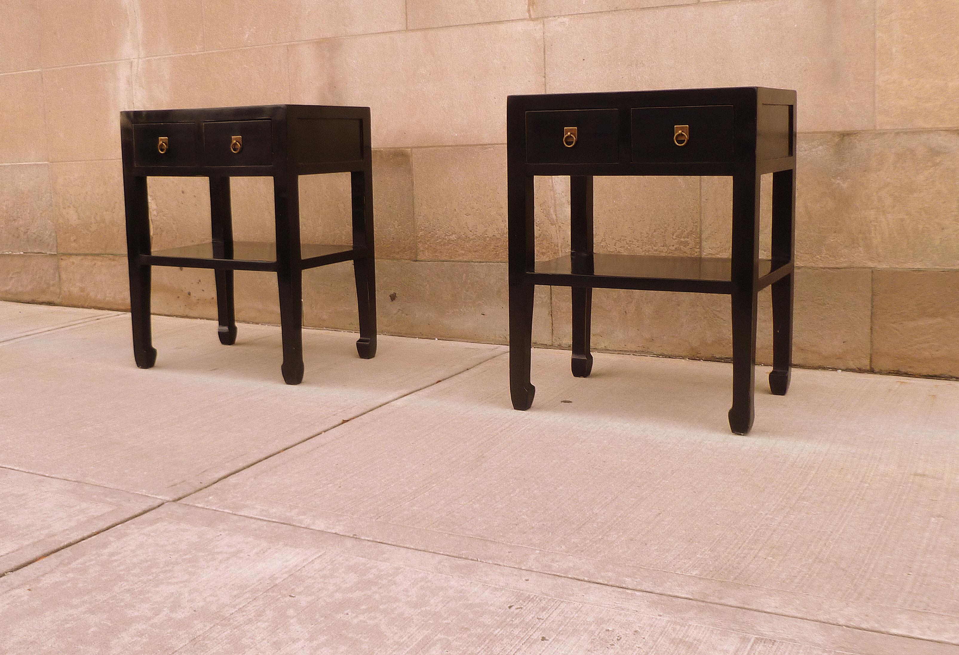 Chinese Pair of Fine Black Lacquer Tables with Drawers