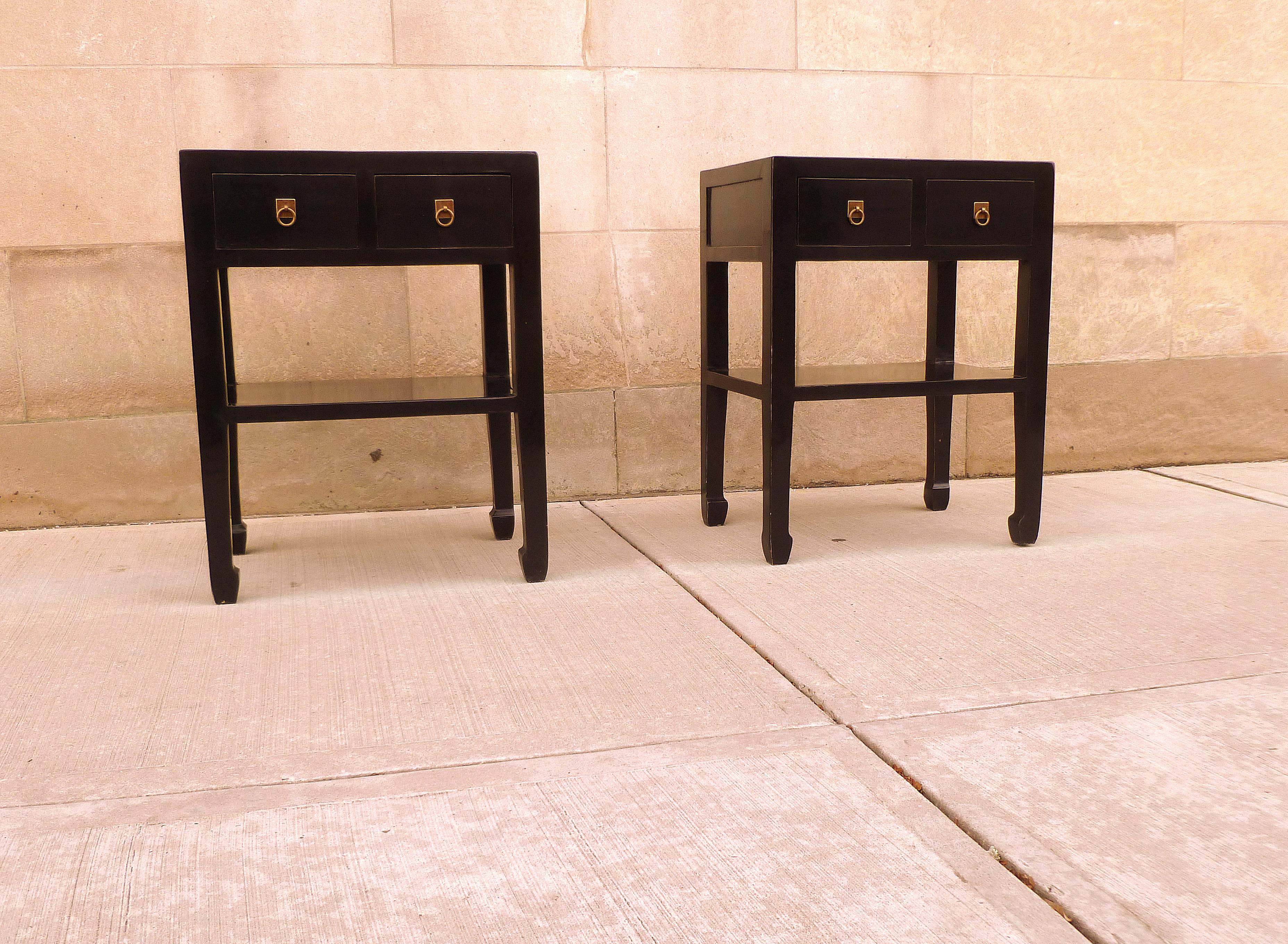Pair of Fine Black Lacquer Tables with Drawers In Excellent Condition In Greenwich, CT