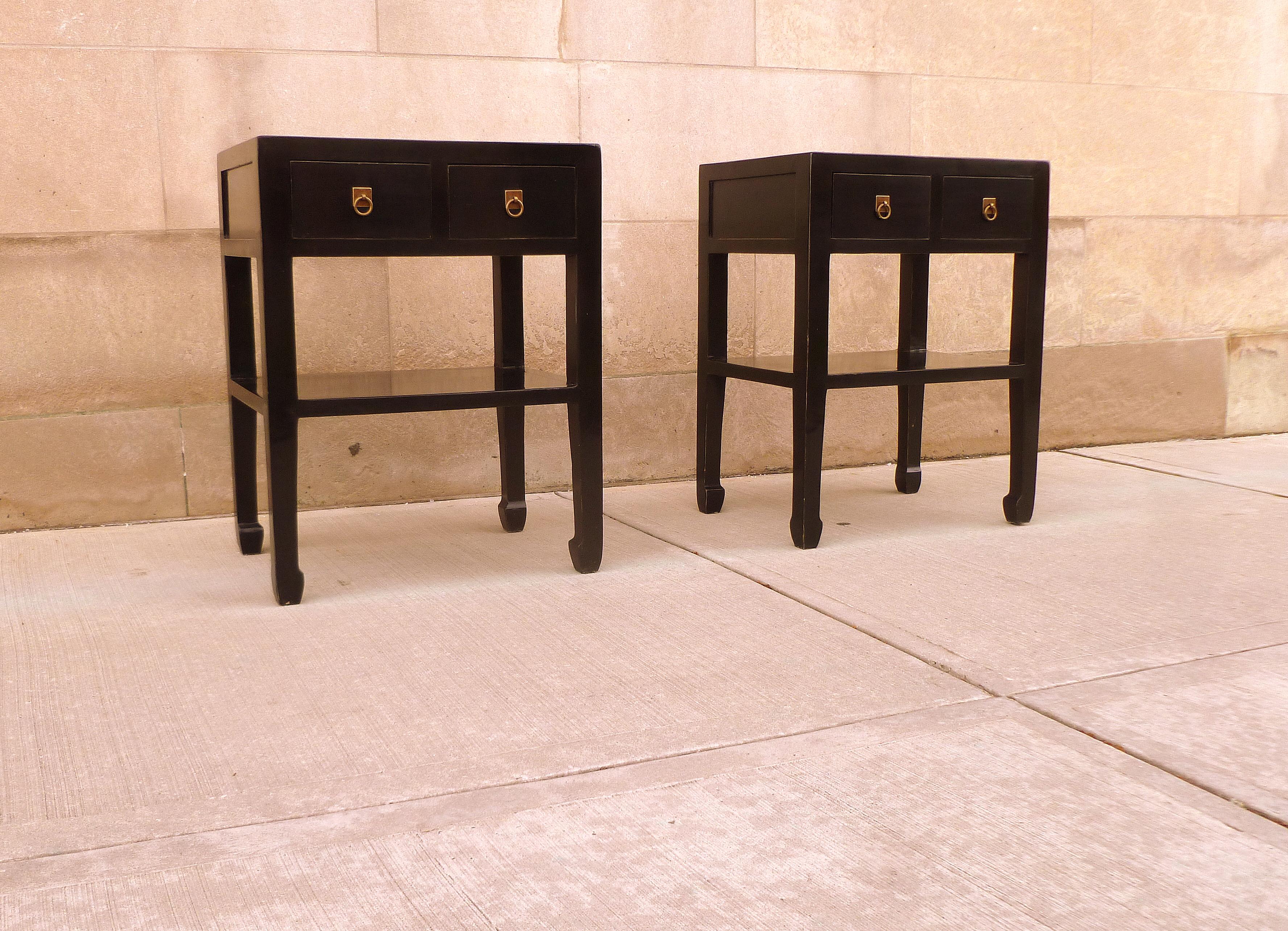 20th Century Pair of Fine Black Lacquer Tables with Drawers