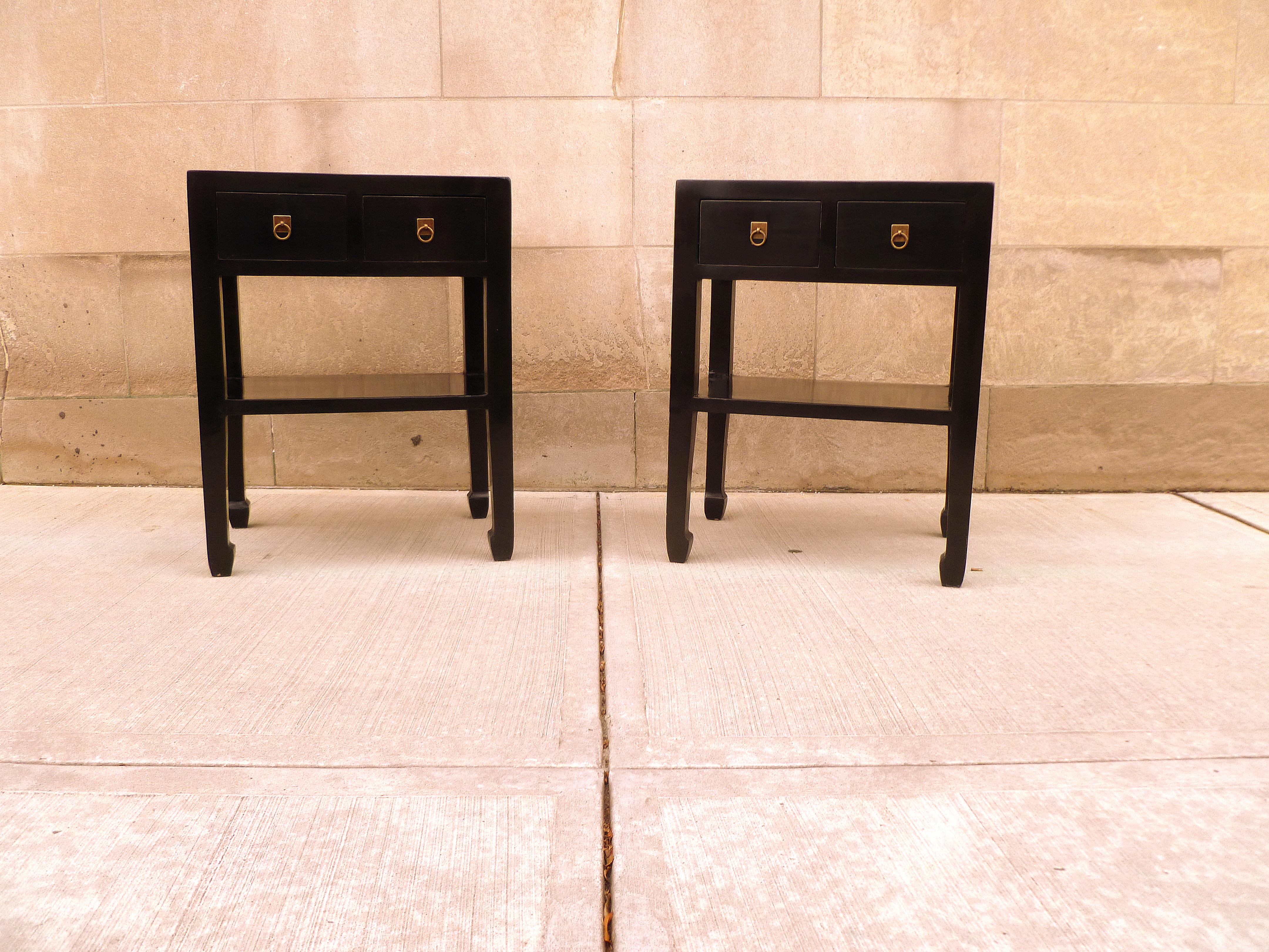 Pair of Fine Black Lacquer Tables with Drawers 1
