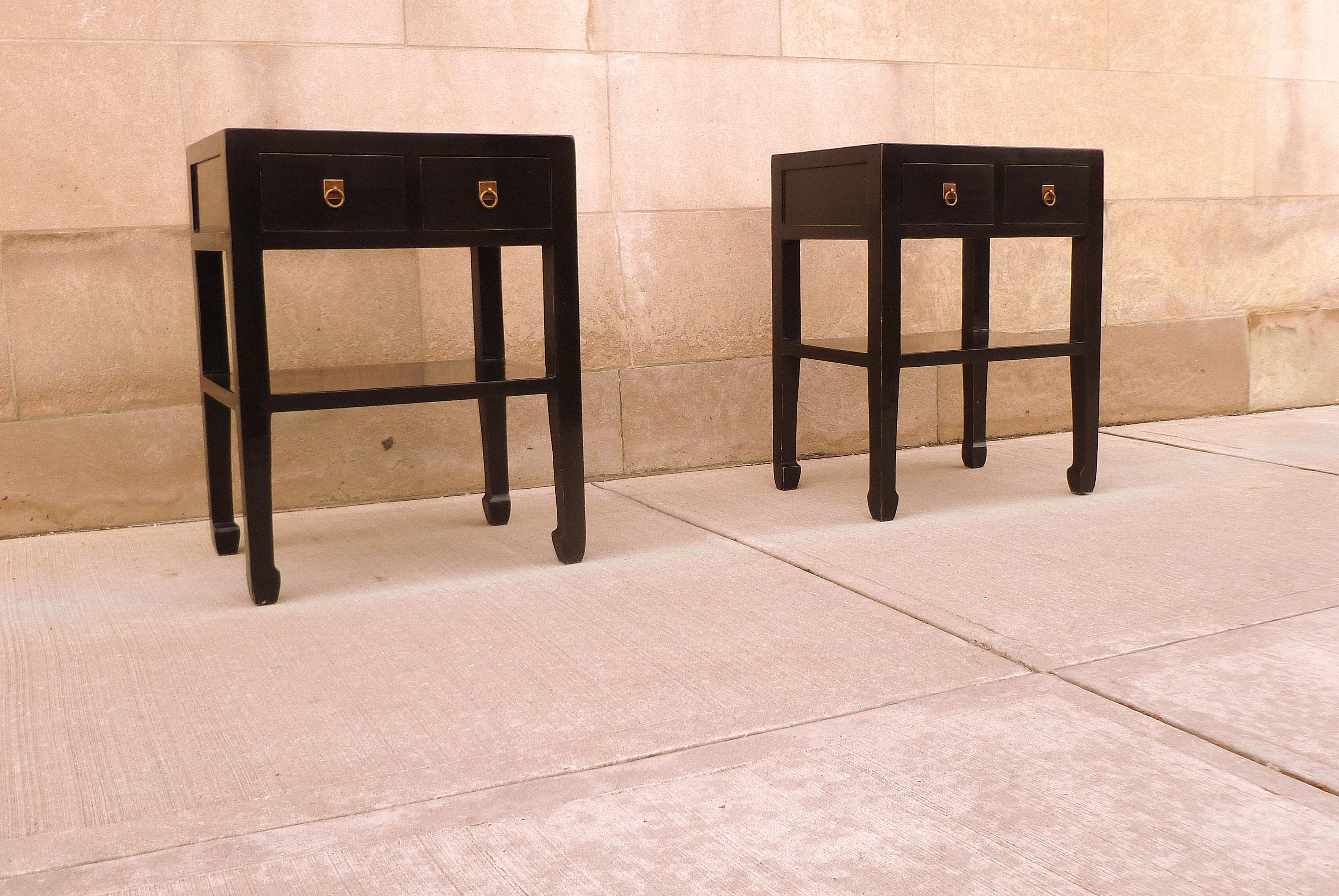 Pair of Fine Black Lacquer Tables with Drawers 2