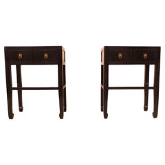 Pair of Fine Black Lacquer Tables with Drawers