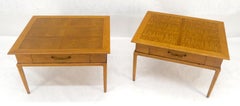 Pair of Fine Blond Tiger Maple Square End Side Lamp Tables One Drawer MINT