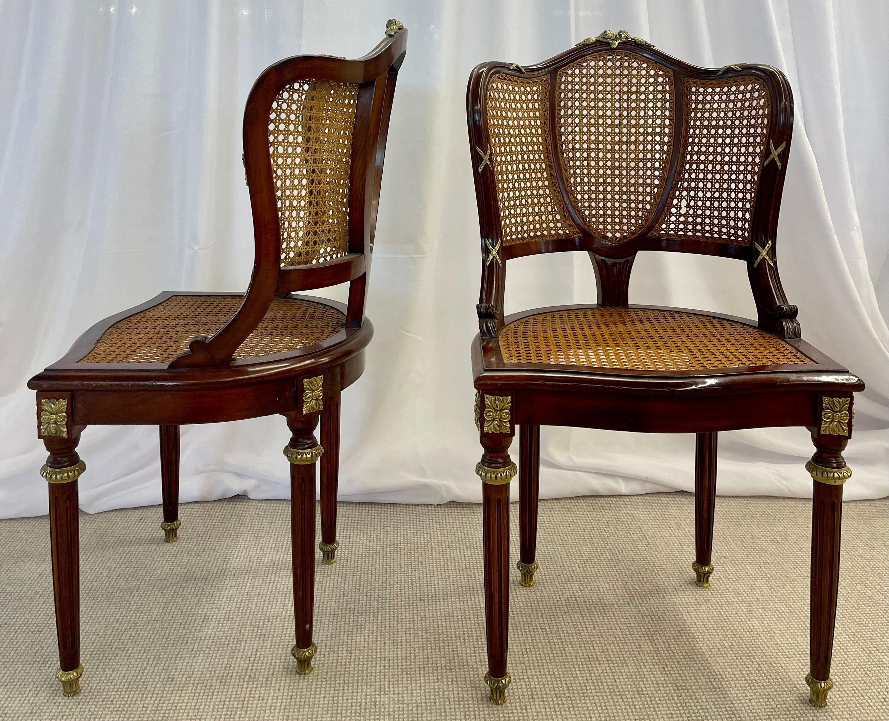 Pair of Fine Bronze-Mounted Louis XVI Style Dining Chairs Manner of Jansen 2