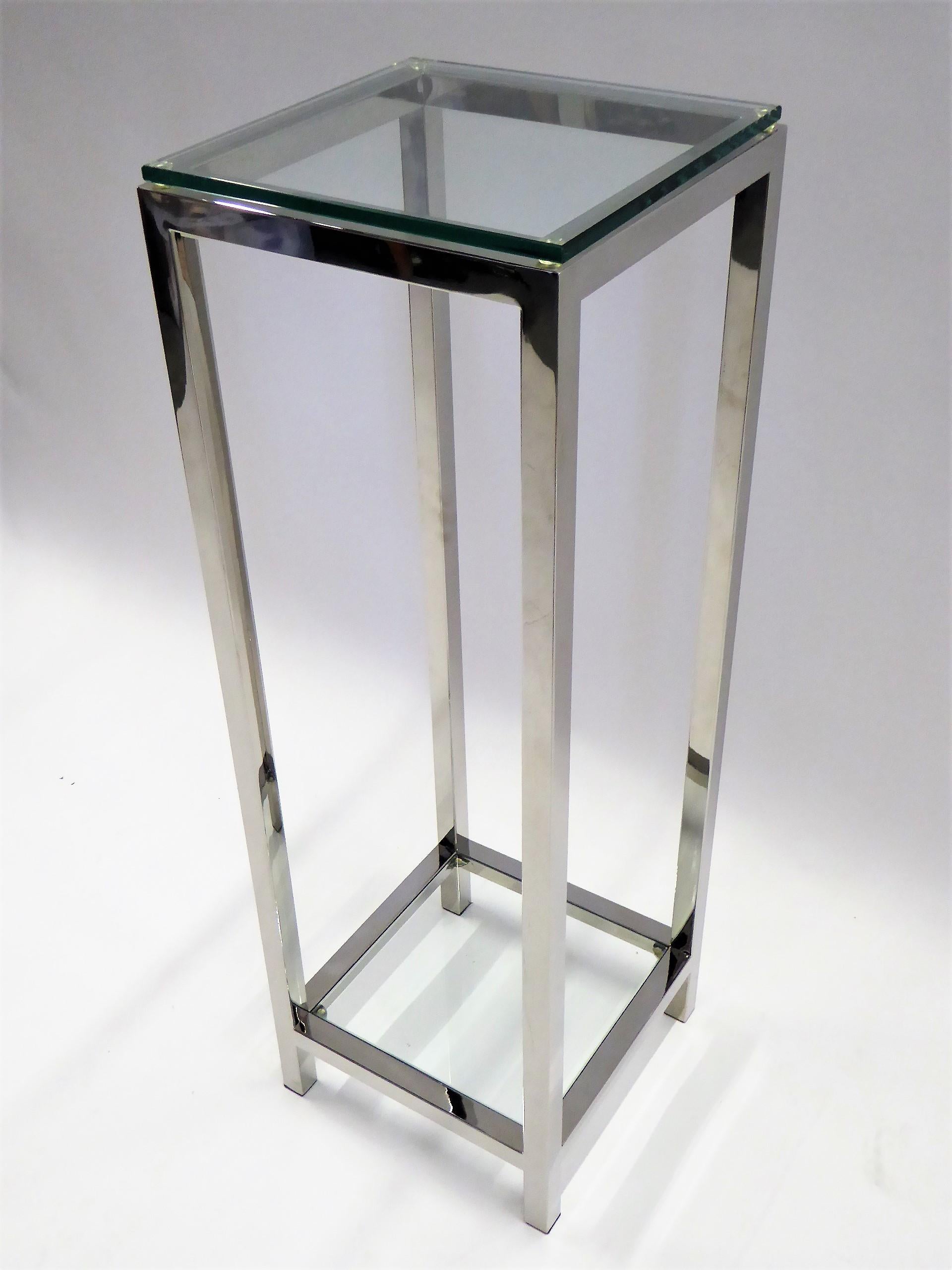 American Pair of Fine Brueton Style Chrome and Glass Pedestals