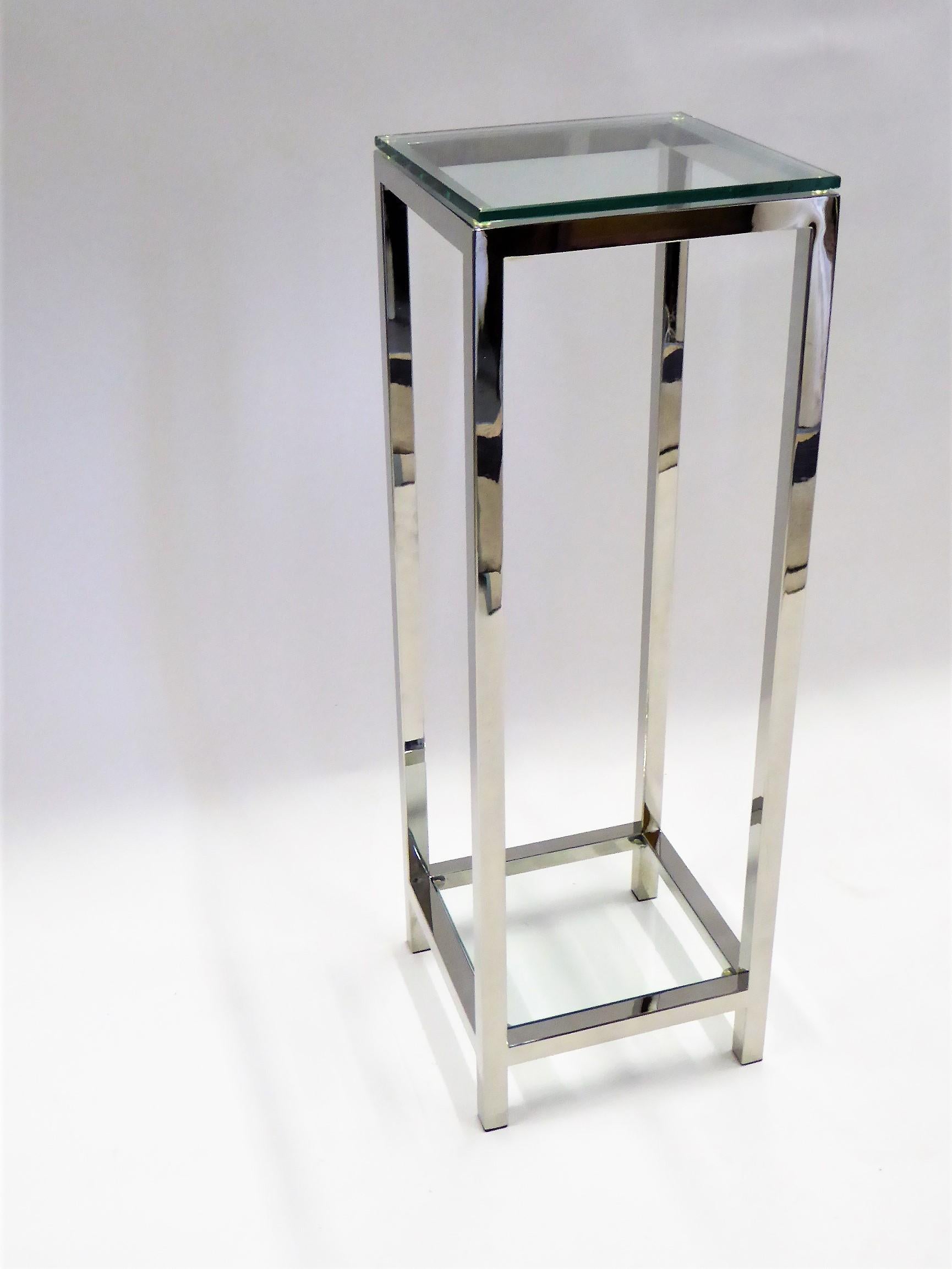 Pair of Fine Brueton Style Chrome and Glass Pedestals In Excellent Condition In Miami, FL