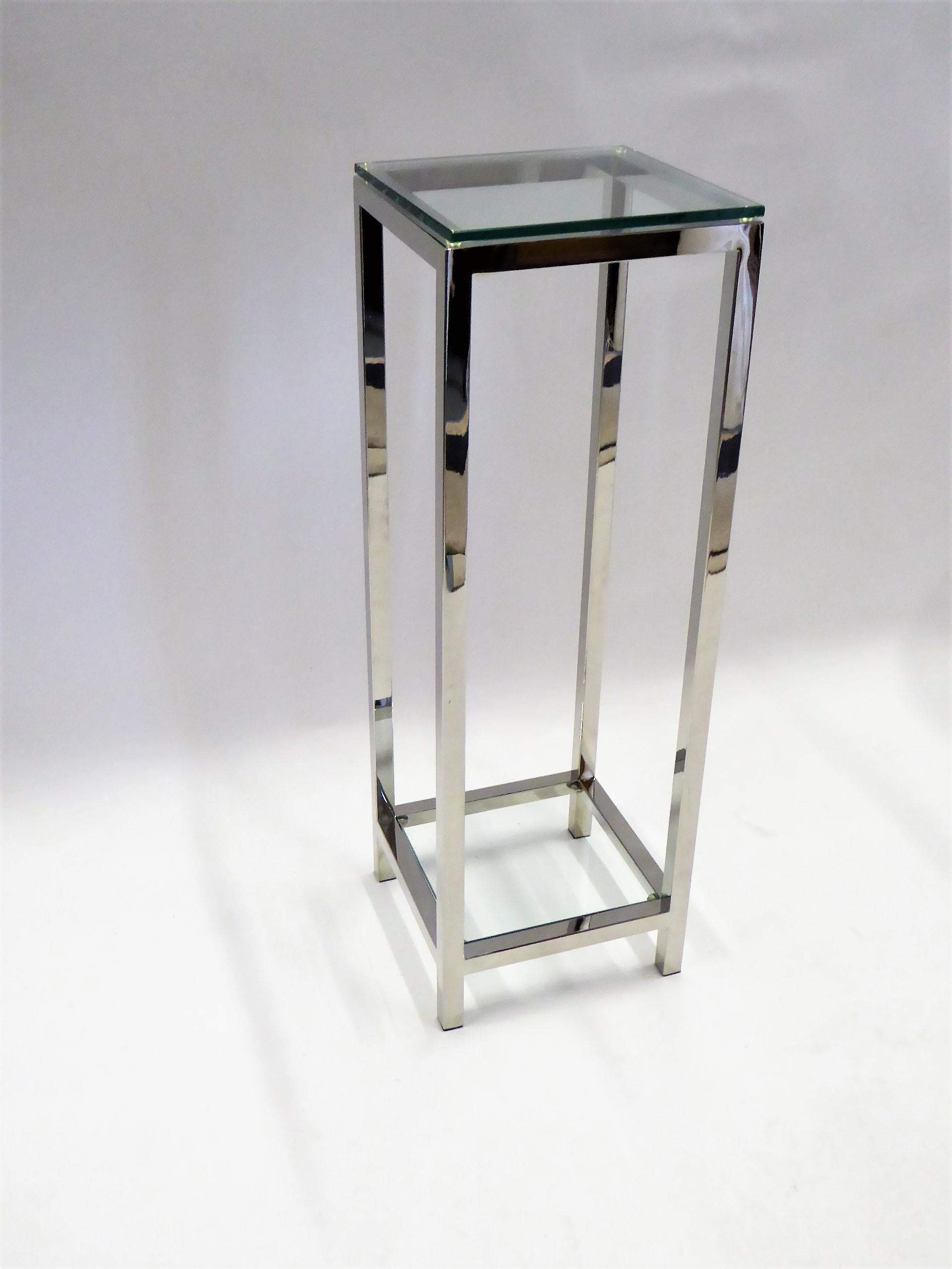 Late 20th Century Pair of Fine Brueton Style Chrome and Glass Pedestals