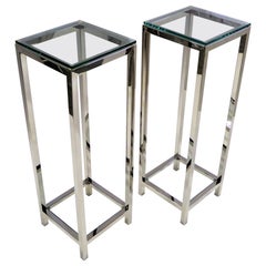 Pair of Fine Brueton Style Chrome and Glass Pedestals