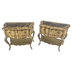 Paar von feinen Cabriole Leg Marmor Top eine Schublade End Tables Night Stands MINT