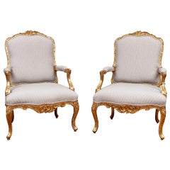 Pair of Fine Carved and Gilt Oversized Fauteuils