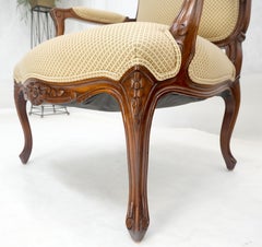 Pair of Fine Carved Country French Louis  XV Fauteuils Arm Fireside Chairs MINT