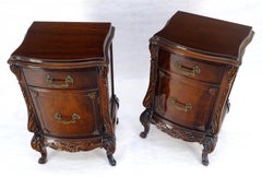 Pair of Fine Carved Crotch Mahogany Chippendale 1 Drawer Door Night Stands MINT
