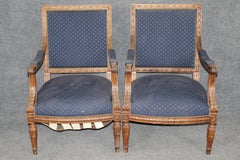 Pair of Antique French Louis XVI Style Carved Arm Chairs C. 1940's