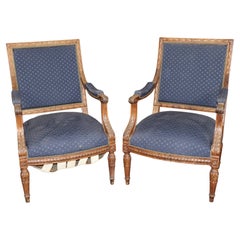 Pair of Antique French Louis XVI Style Carved Arm Chairs C. 1940's