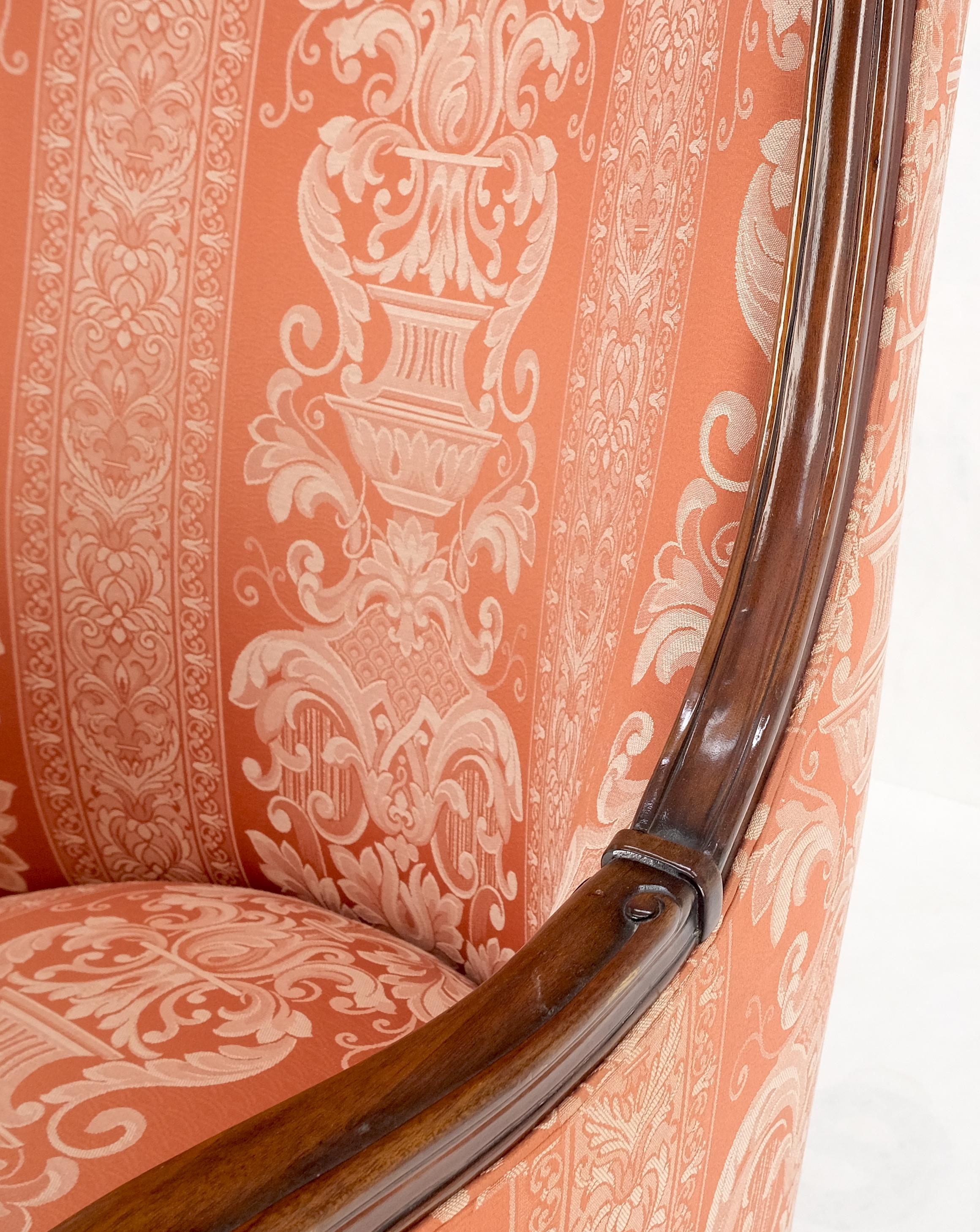 Pair of Fine Carved Mahogany Cream Silk Like Upholstery Regency Fire Side Chairs For Sale 5