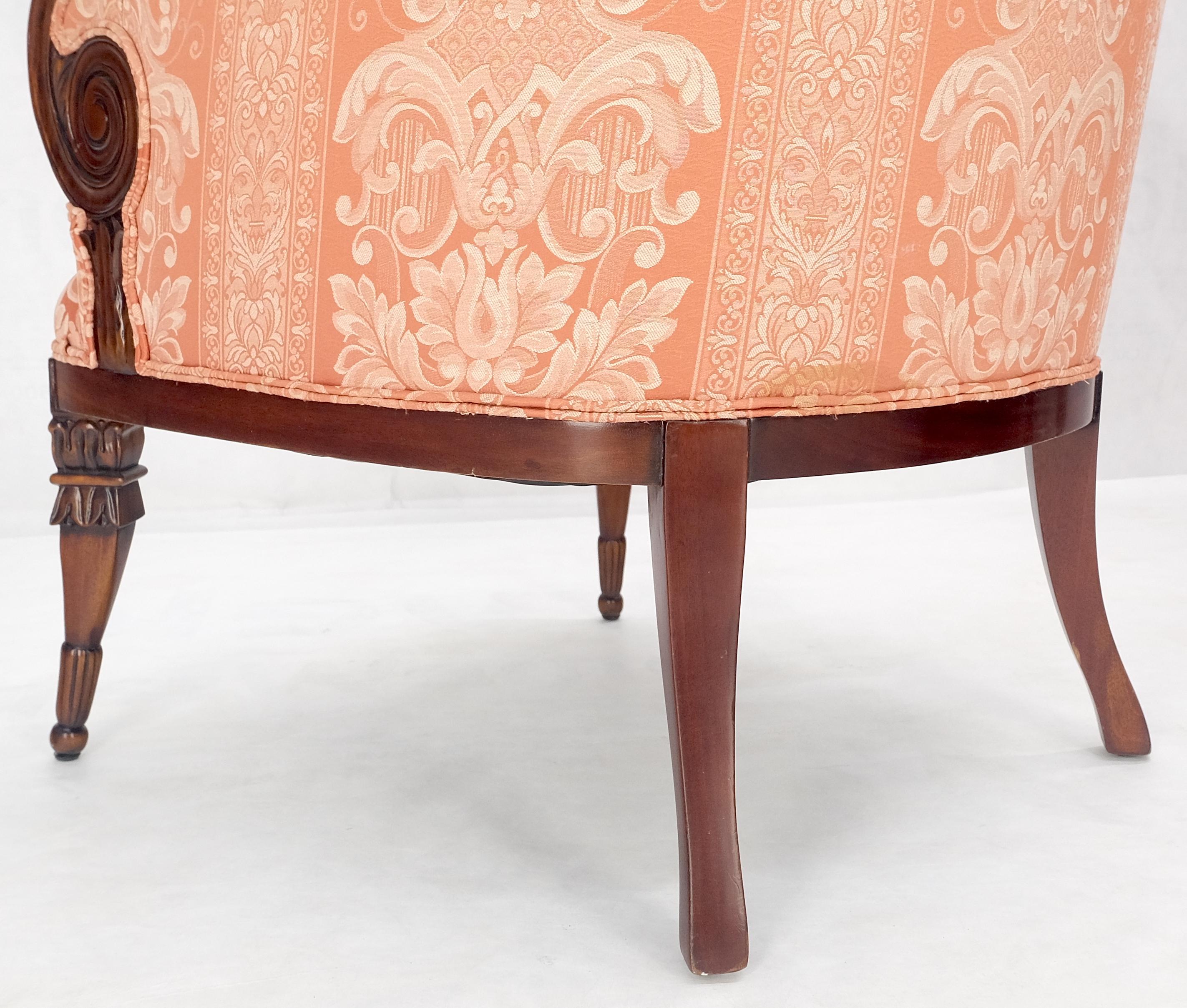 Pair of Fine Carved Mahogany Cream Silk Like Upholstery Regency Fire Side Chairs In Good Condition In Rockaway, NJ