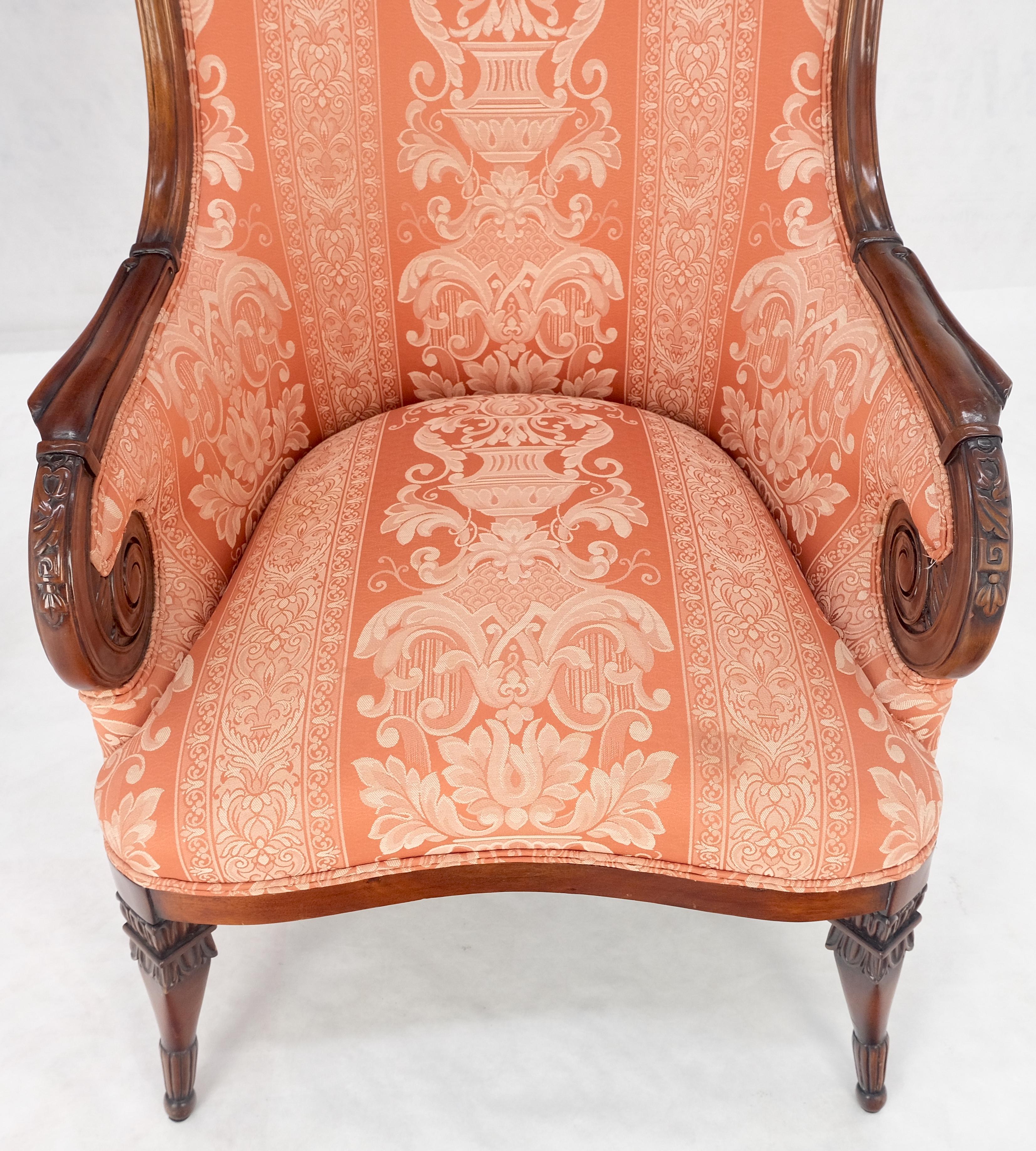 Pair of Fine Carved Mahogany Cream Silk Like Upholstery Regency Fire Side Chairs 1