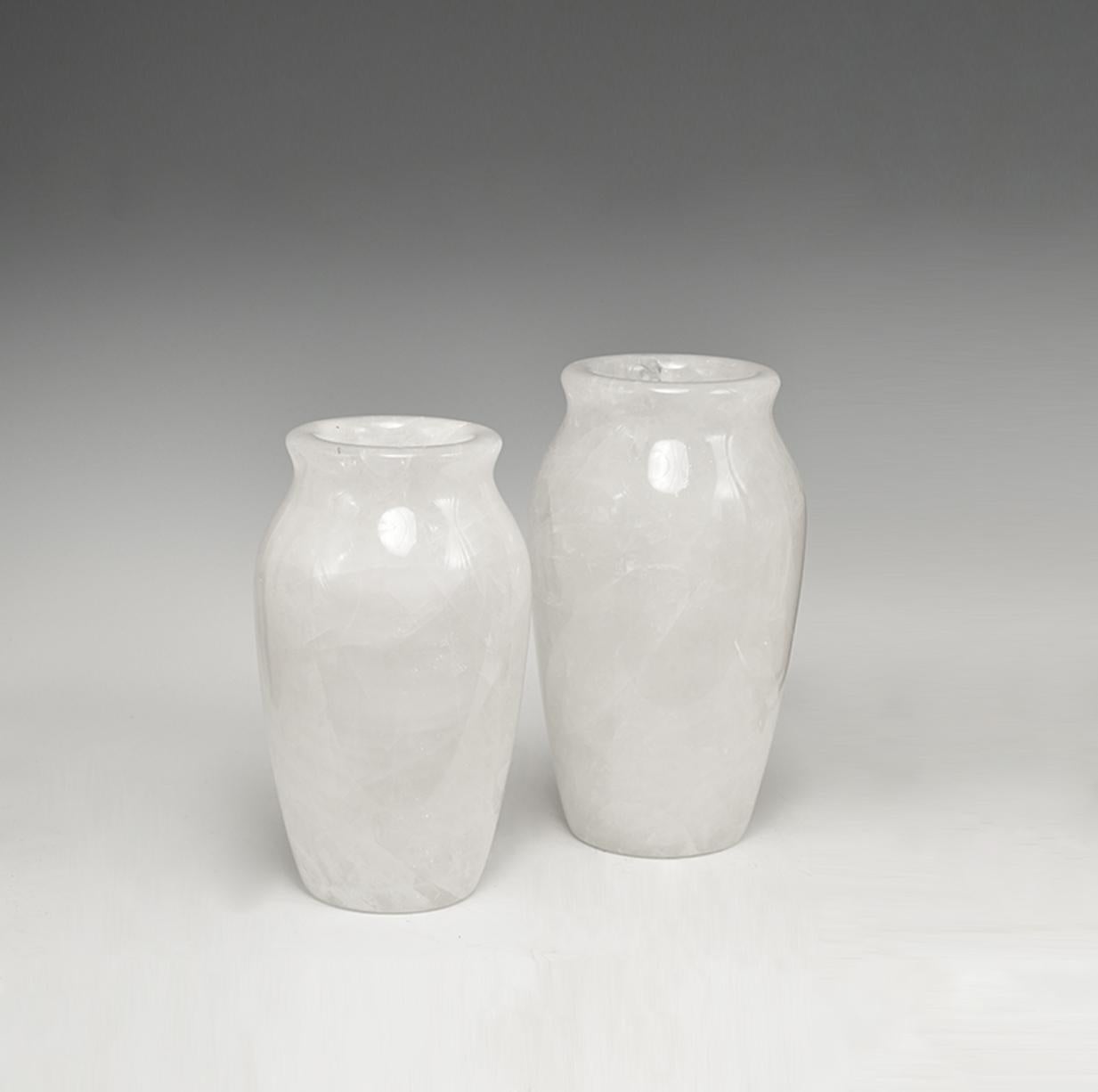Fine carved rock crystal quartz vases. 
Large: 12