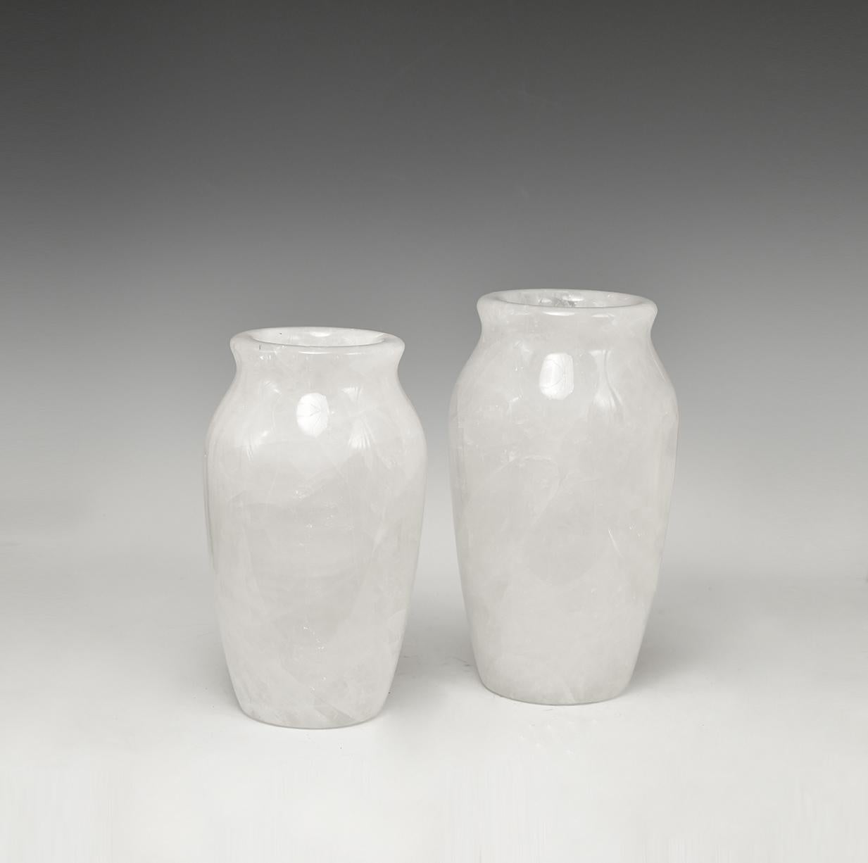 Group of Two Fine Carved Rock Crystal Vases by Phoenix In Excellent Condition For Sale In New York, NY