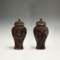 Pair of Fine Carved Smoky Rock Crystal Jars