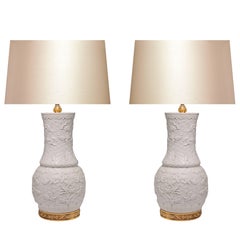 Pair of Fine Carved White Porcelain Lamps