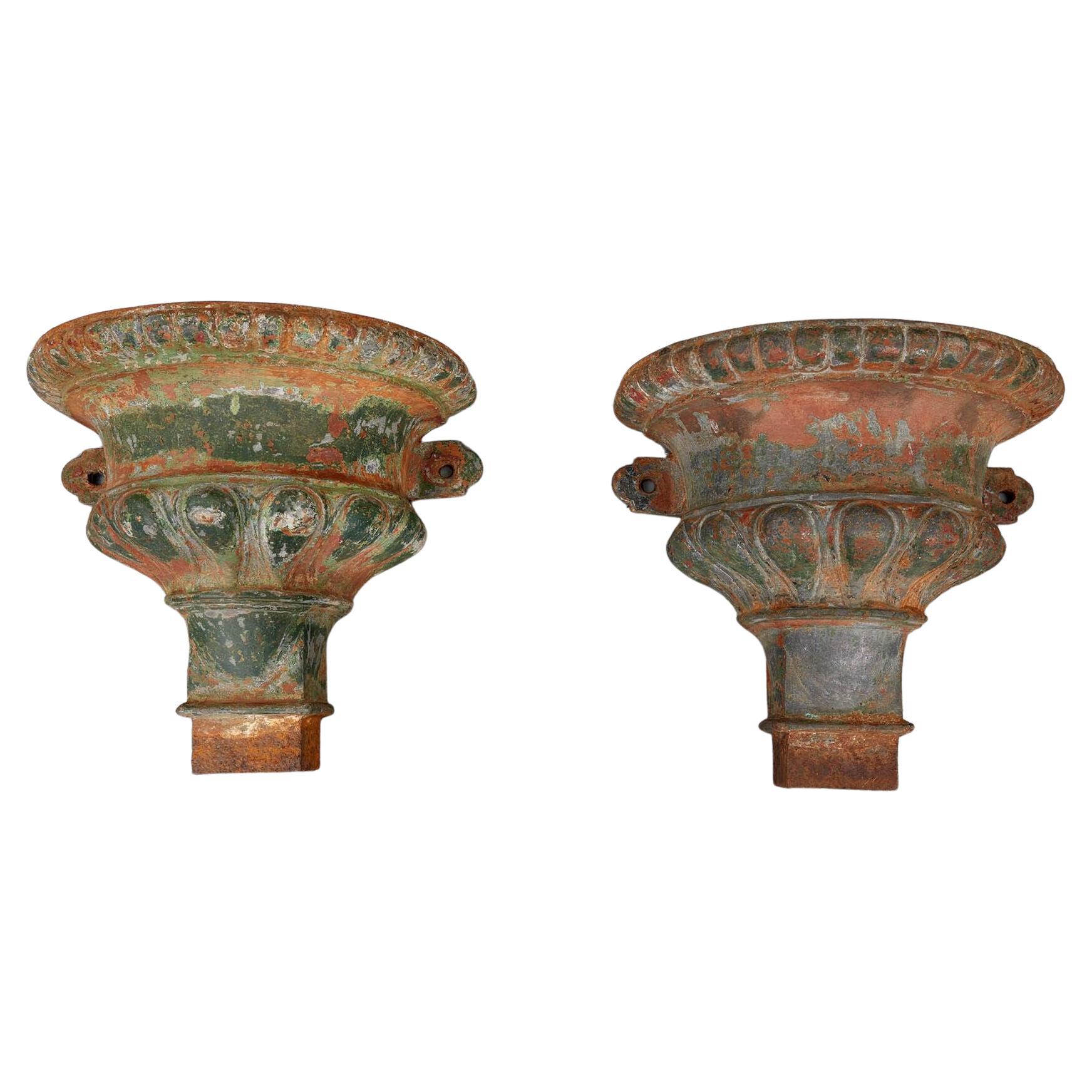 Pair of Fine Cast Iron Wall Mounted Garden Planters For Sale