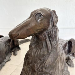 Pair of Fine Cast Opposing Borzoi Bronze Dog Sculptures in Repose