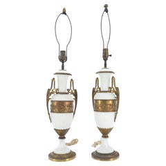 Pair of Fine Ceramic 
Ormolu Cup Vase Shape Table Lamp c1940s MINT