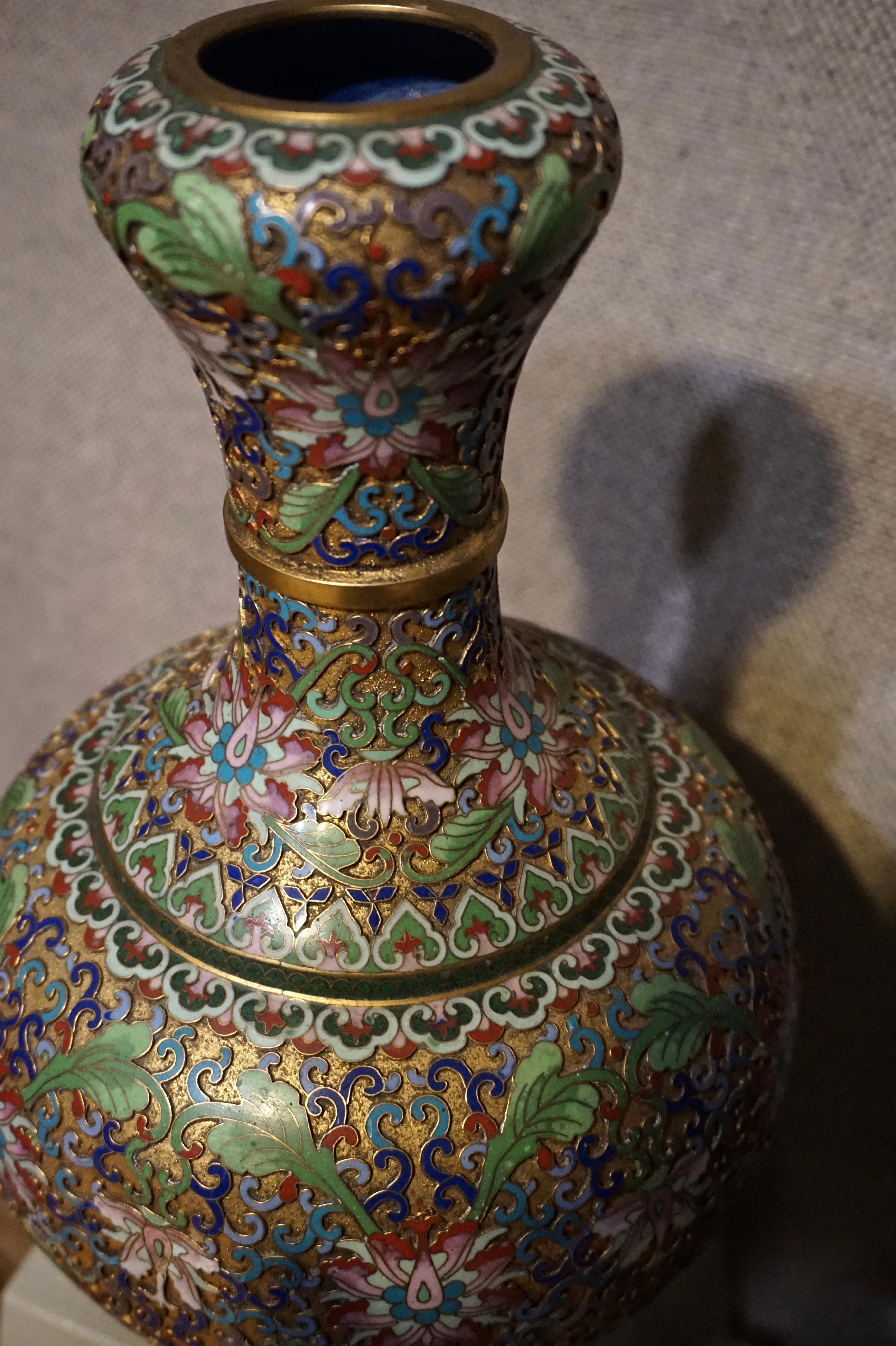 Brass Pair of Fine Chinese Cloisonne Gooseneck Vases