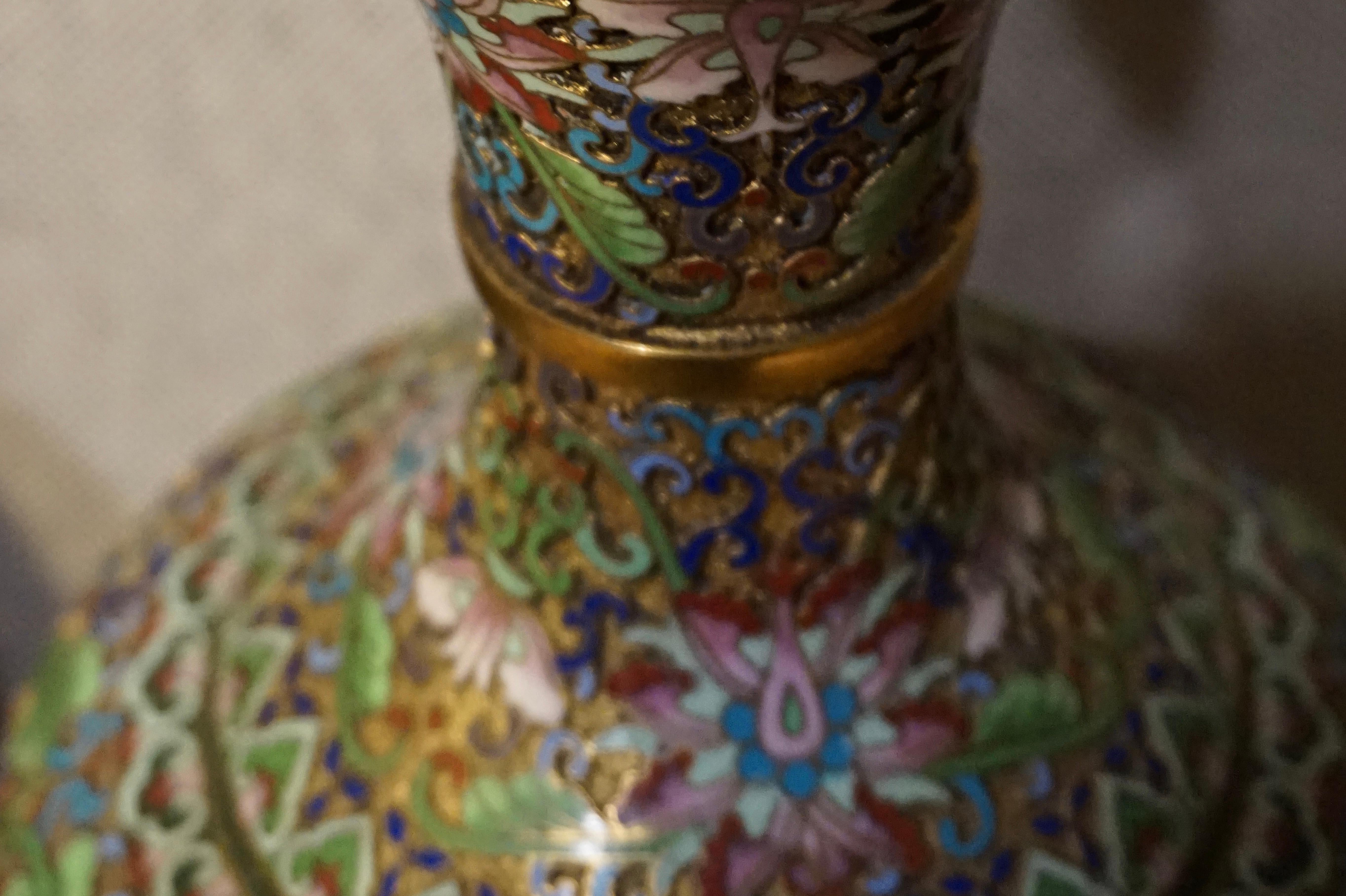 Pair of Fine Chinese Cloisonne Gooseneck Vases 2