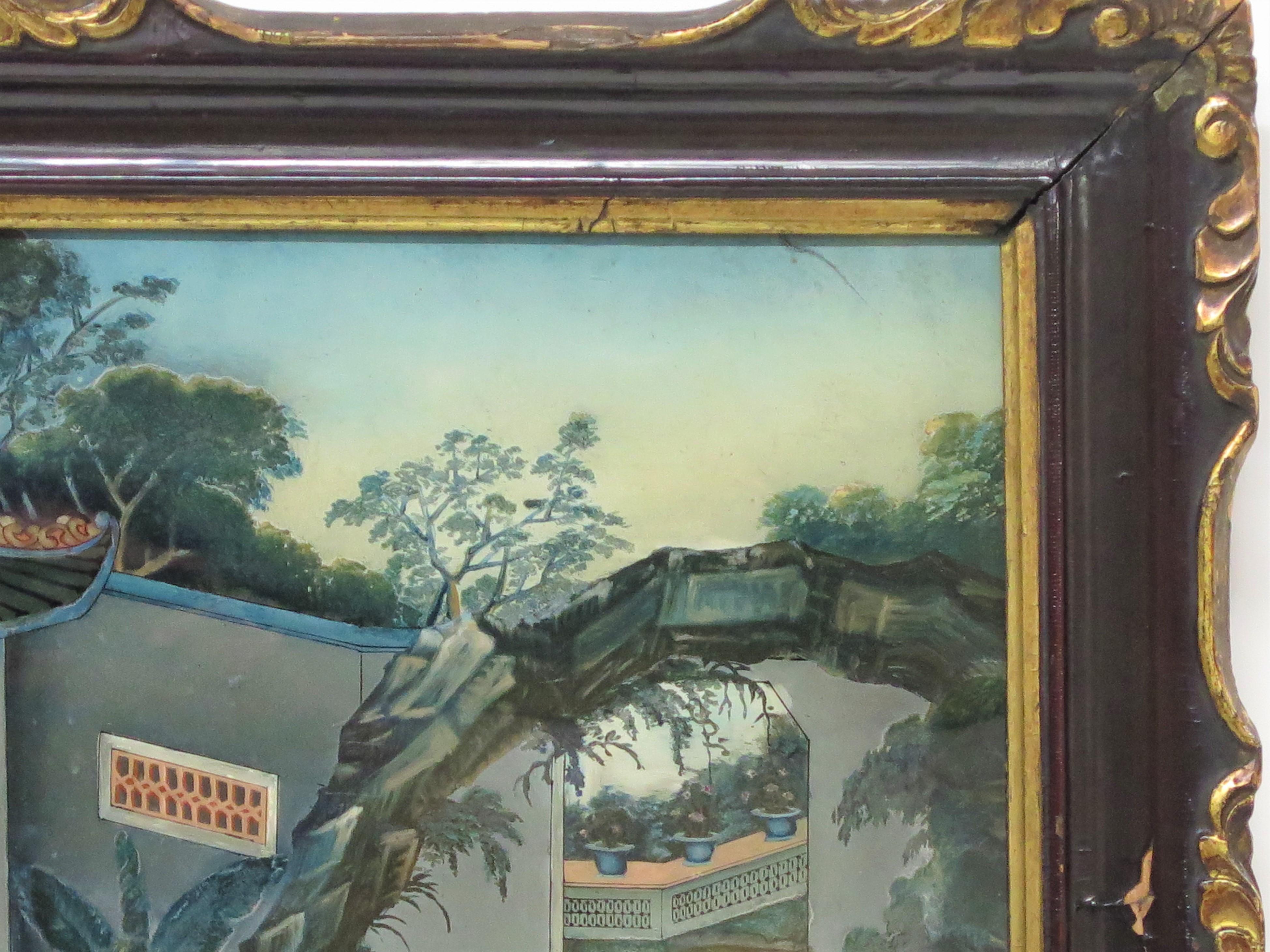 Paar feine chinesische Export-Reverse-Gemälde auf Glas, um 1830 im Angebot 4