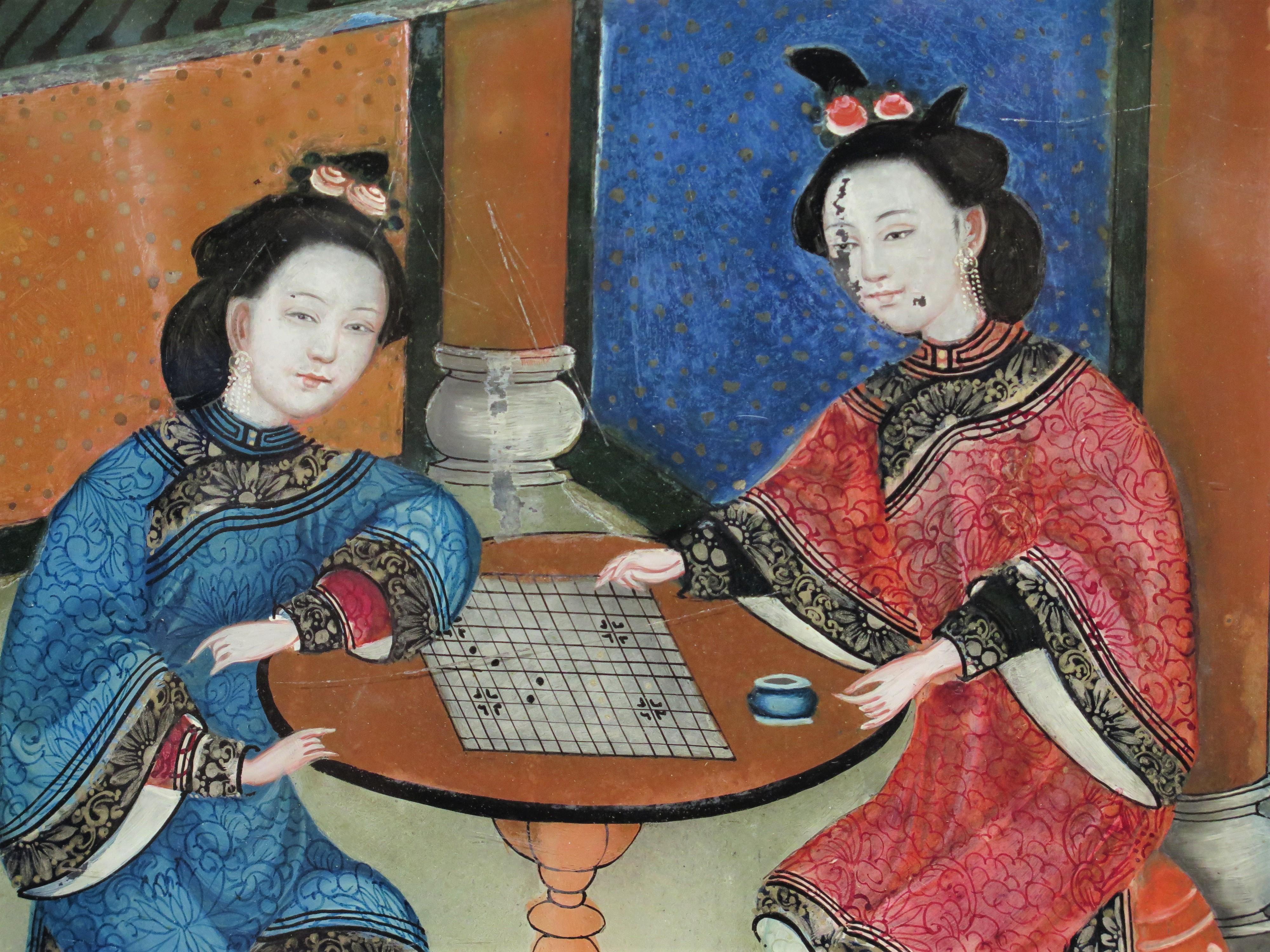 Paar feine chinesische Export-Reverse-Gemälde auf Glas, um 1830 im Angebot 6