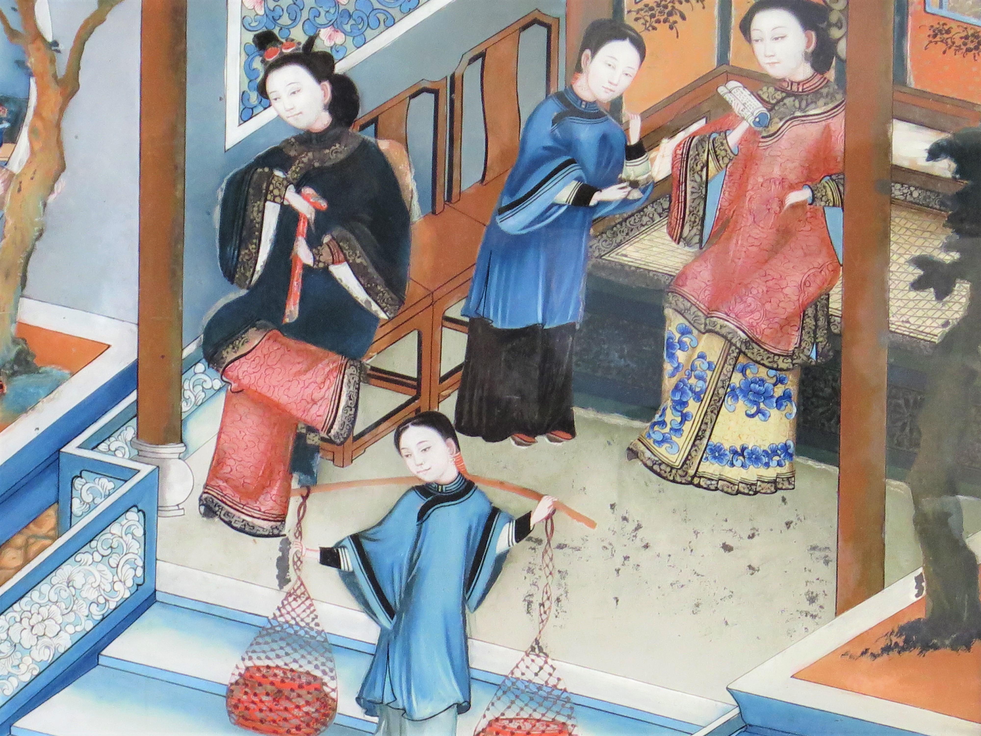 Paar feine chinesische Export-Reverse-Gemälde auf Glas, um 1830 im Angebot 1
