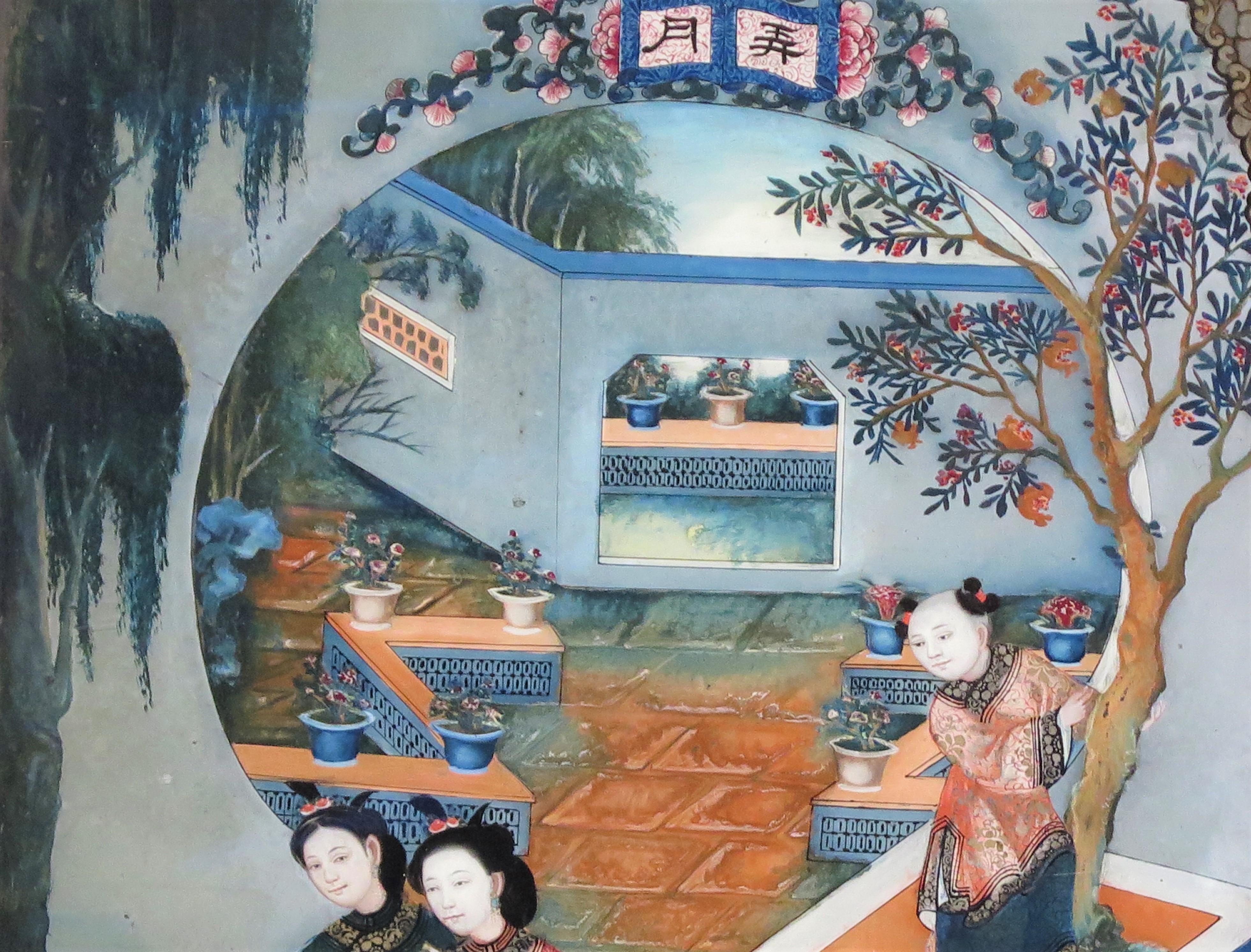 Paar feine chinesische Export-Reverse-Gemälde auf Glas, um 1830 im Angebot 2