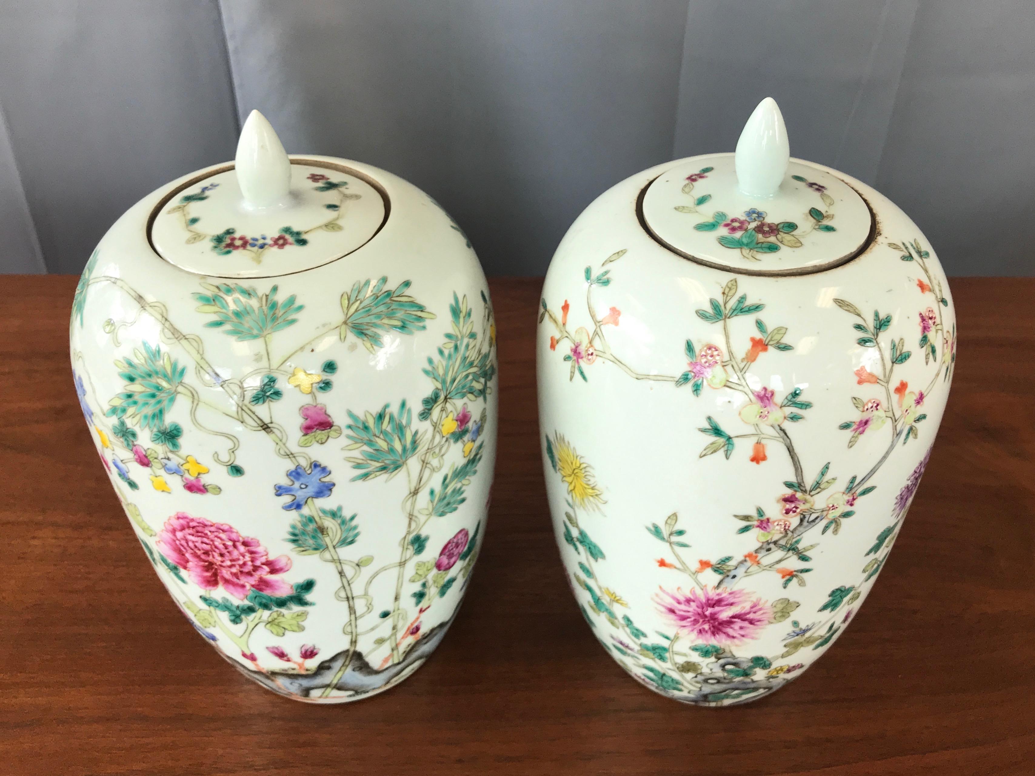 Pair of Fine Chinese Famille Rose Porcelain Covered Vases, Guangxu Period  2