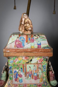 Pair of Fine Chinese Porcelain Rose Mandarin Covered Vases as Lamps, Circa 1840