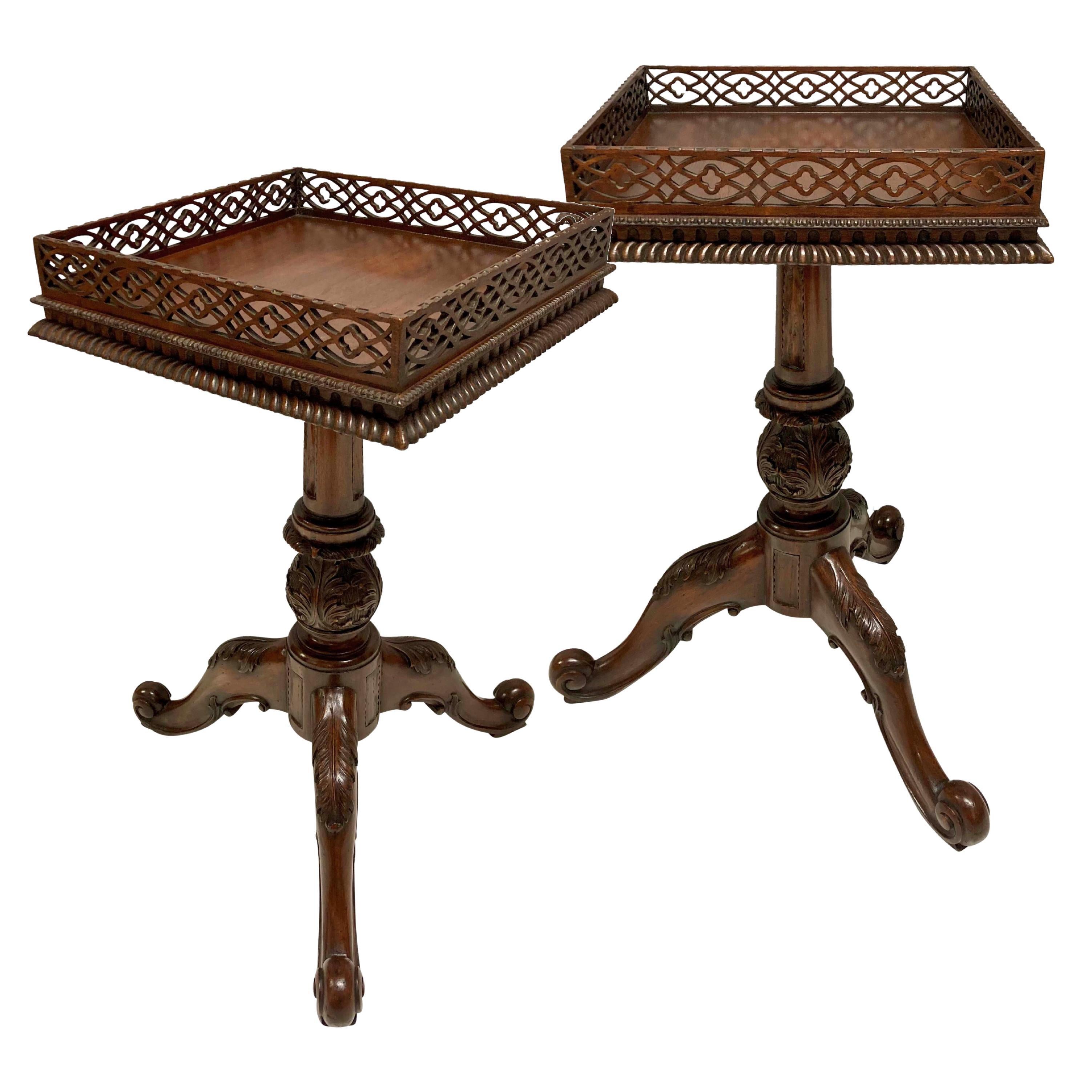 Pair Of Fine Chippendale Style Mahogany Wine Tables For Sale
