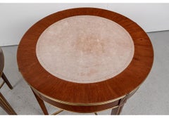 Pair Of Fine Circular Mahogany And Leather End Tables With Brass Accents