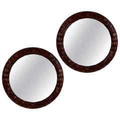 Pair of Fine Circular Mahogany Laurel Leaf Mirrors