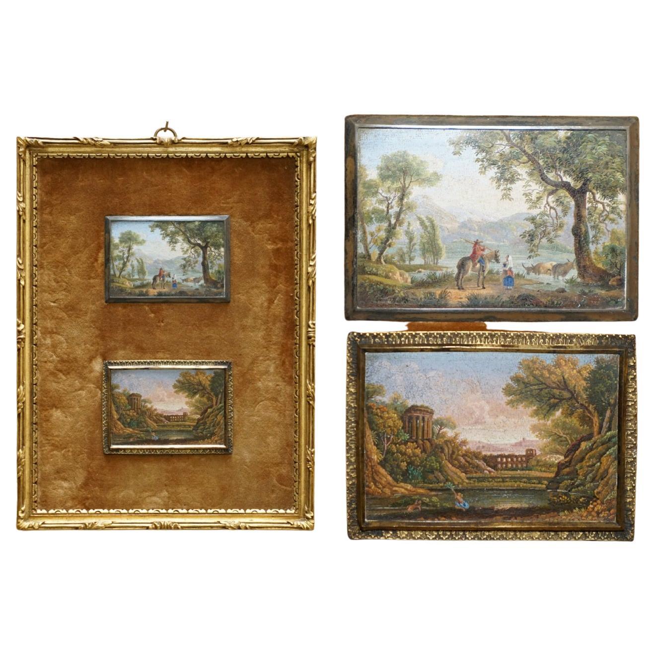 PAIR OF FINE 
COLLECTABLE ANTIQUE CIRCA 1820 ITALIAN ROME MICROMOSAIC PLAQUEs For Sale