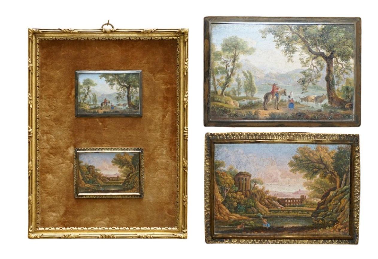 PAIR OF FINE 
COLLECTABLE ANTIQUE CIRCA 1820 ITALIAN ROME MICROMOSAIC PLAQUEs