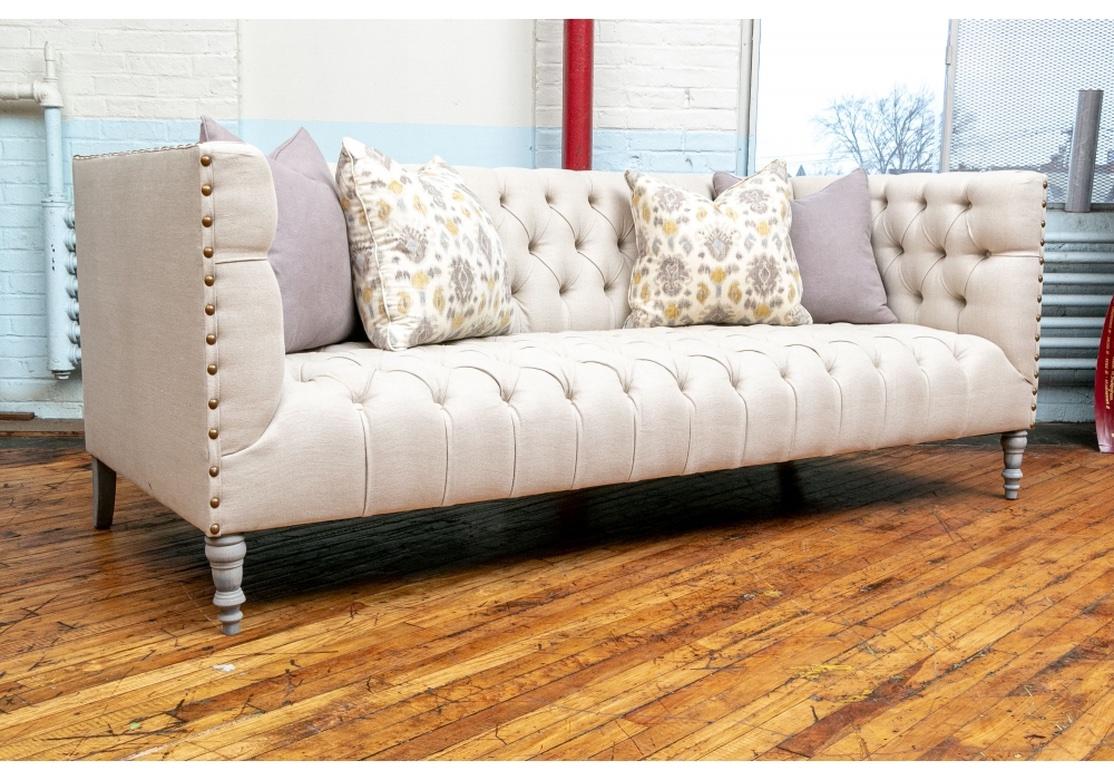 Pair Of Fine Contemporary Button-Tufted Sofas For Sale 6