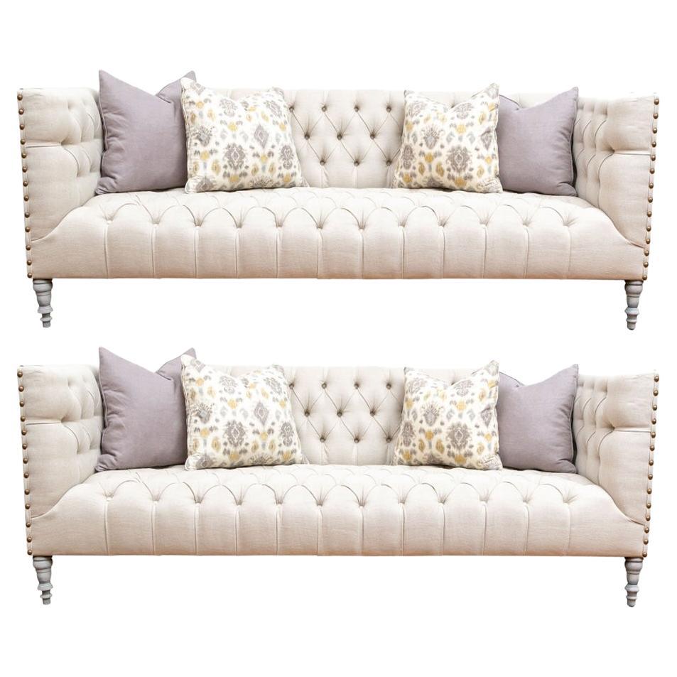 Pair Of Fine Contemporary Button-Tufted Sofas