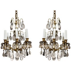 Pair of Fine Continental Louis XVI Style Rock Crystal Chandeliers